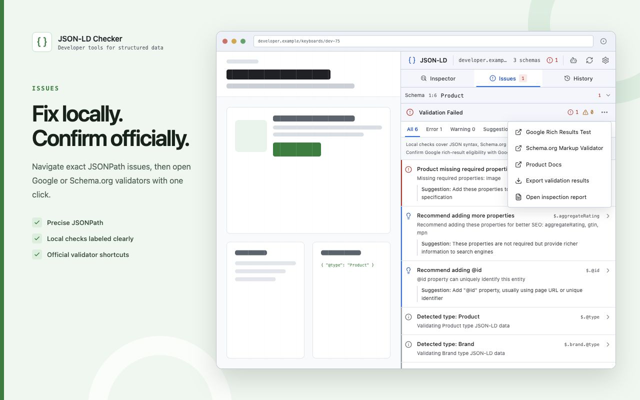 Local structured data findings and validator shortcuts